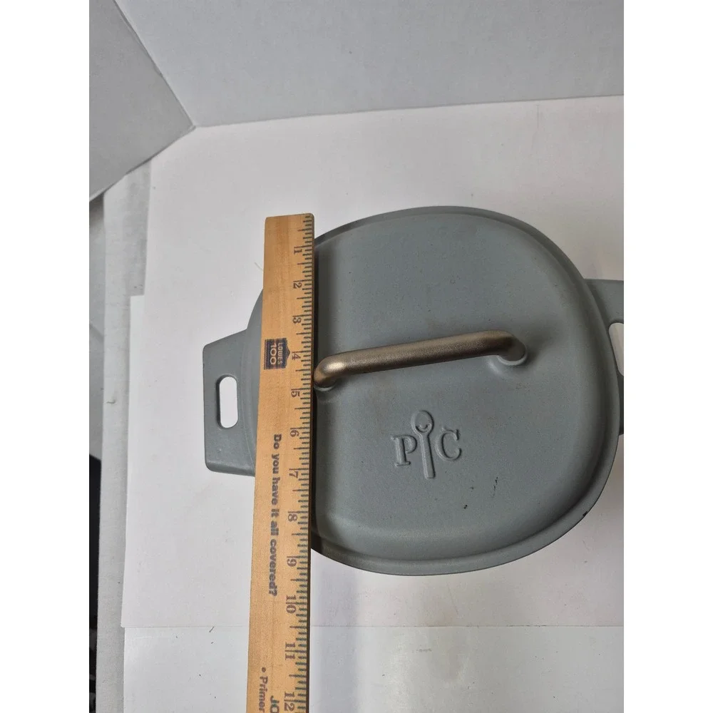 Pampered Chef Gray Enameled Cast Iron Dutch Oven Pot with Lid Gold Handle 2qt
